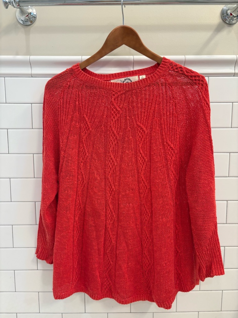 Anthropologie Rosie Neira Linen Cotton Cable Knit Sweater Oversized Medium
